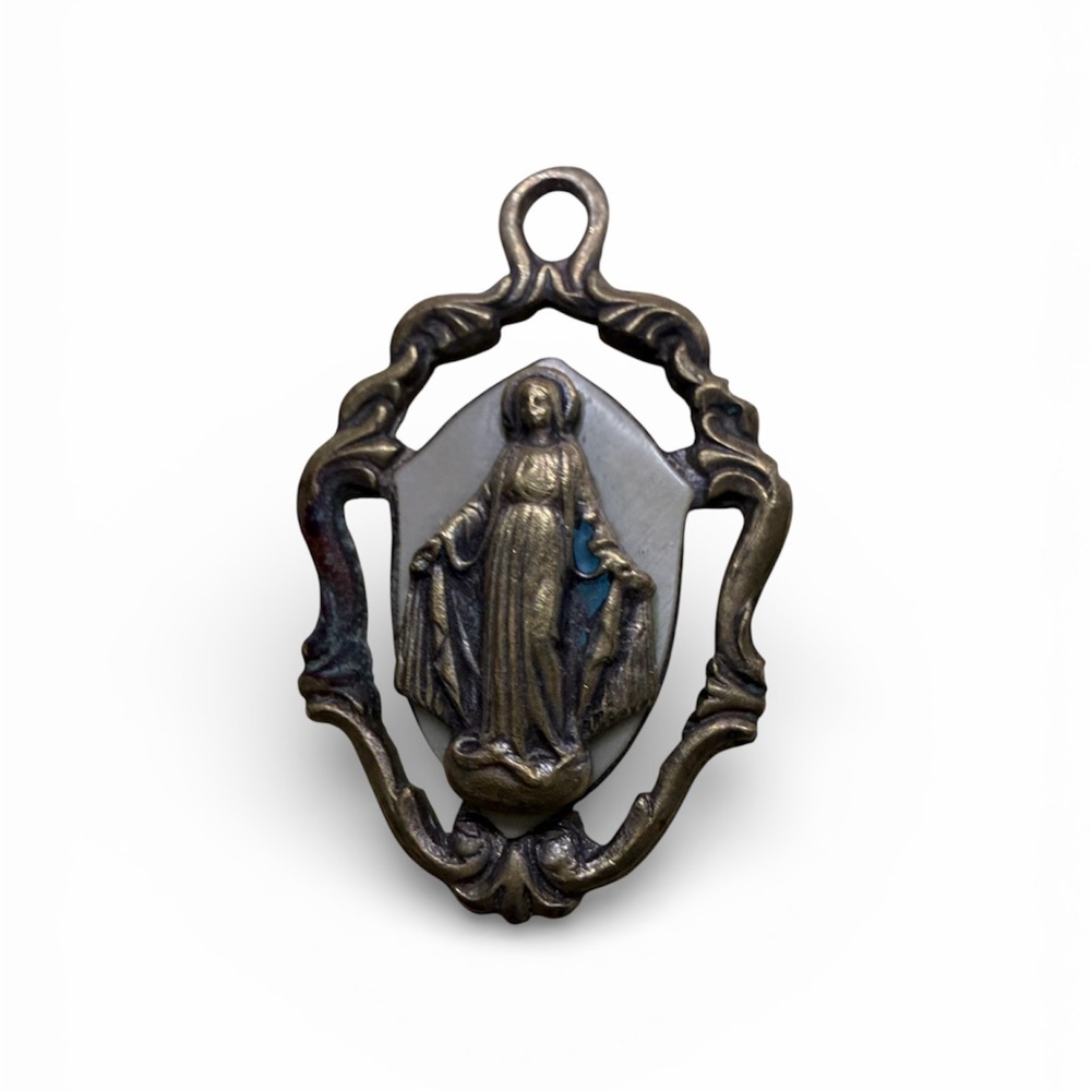 Vintage Art Nouveau Miraculous Medal Religious‎ Pendant Made In Italy